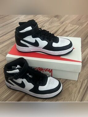 Nike stussy Black and White Mid-Top Swoosh Sneakers